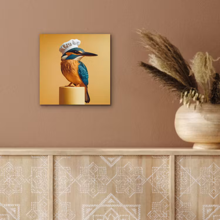 Aluminium schilderij - Ijsvogel - Pilaar - Koksmuts - Vogel — 5