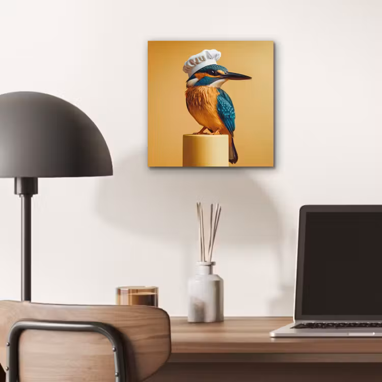 Aluminium schilderij - Ijsvogel - Pilaar - Koksmuts - Vogel — 6