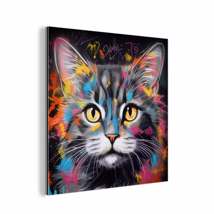 Aluminium schilderij - Kat - Graffiti - Dieren - Kleuren - Grijs — 1