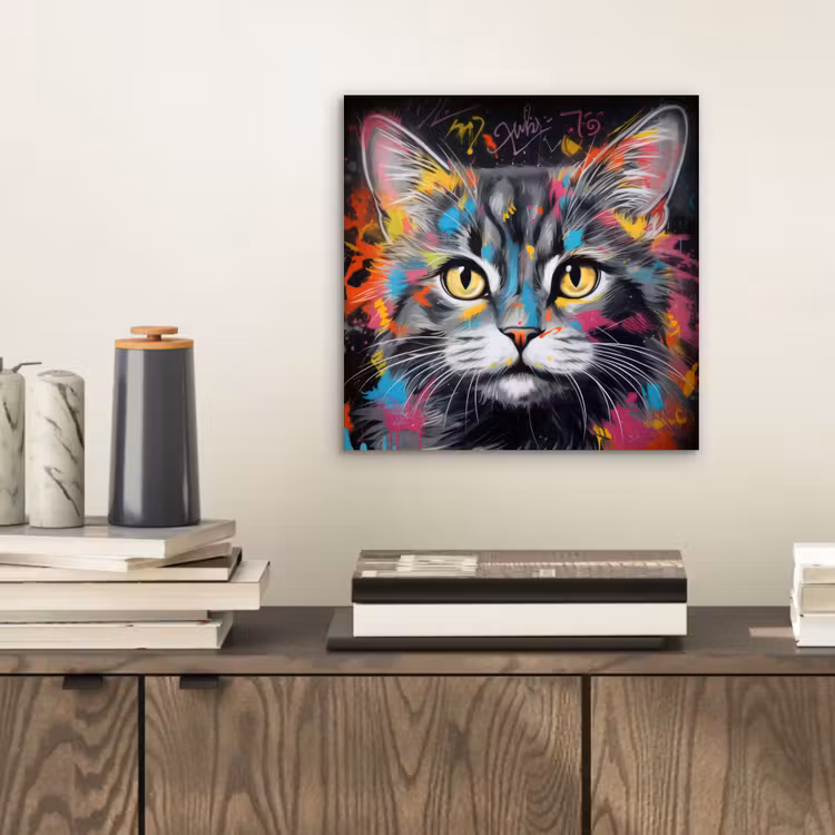 Aluminium schilderij - Kat - Graffiti - Dieren - Kleuren - Grijs — 2