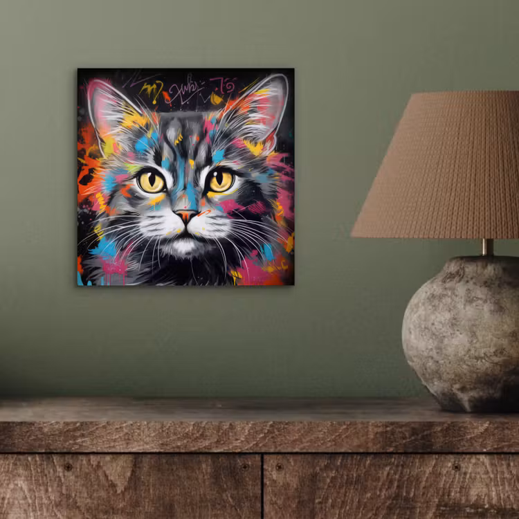 Aluminium schilderij - Kat - Graffiti - Dieren - Kleuren - Grijs — 3