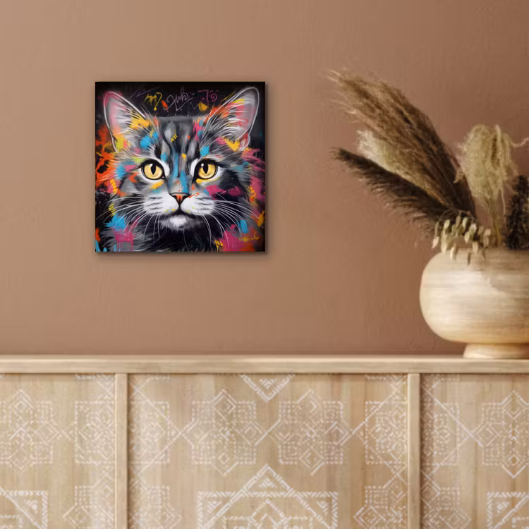 Aluminium schilderij - Kat - Graffiti - Dieren - Kleuren - Grijs — 5