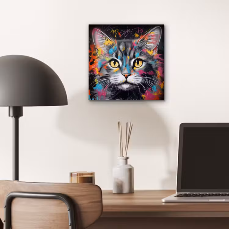 Aluminium schilderij - Kat - Graffiti - Dieren - Kleuren - Grijs — 6