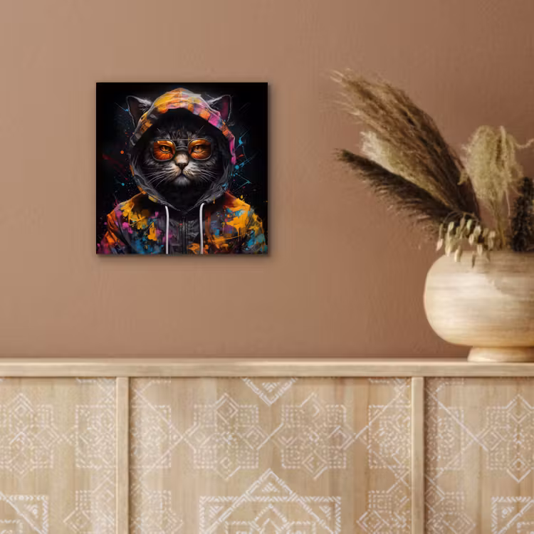 Aluminium schilderij - Kat - Jas - Graffiti - Bril - Zwart — 5