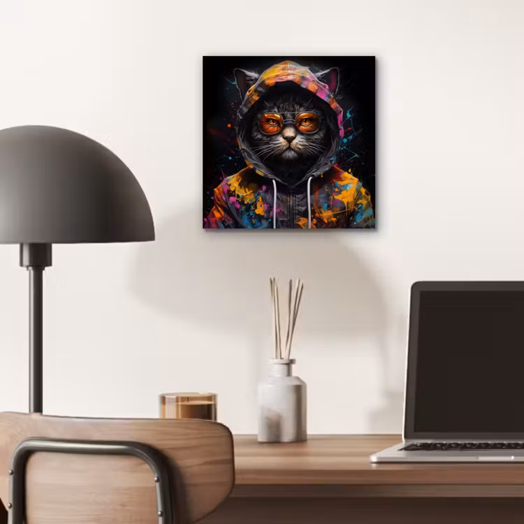 Aluminium schilderij - Kat - Jas - Graffiti - Bril - Zwart — 6