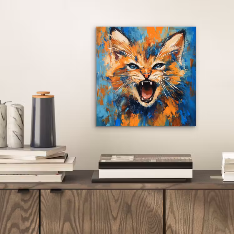 Aluminium schilderij - Kat - Kleurrijk - Oranje - Blauw — 2