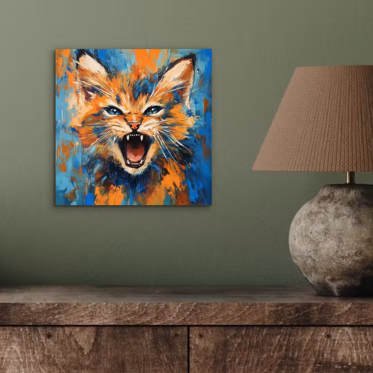 Aluminium schilderij - Kat - Kleurrijk - Oranje - Blauw — 3