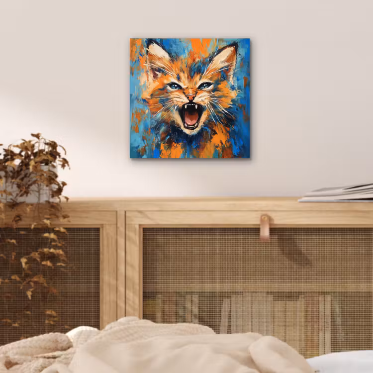 Aluminium schilderij - Kat - Kleurrijk - Oranje - Blauw — 4