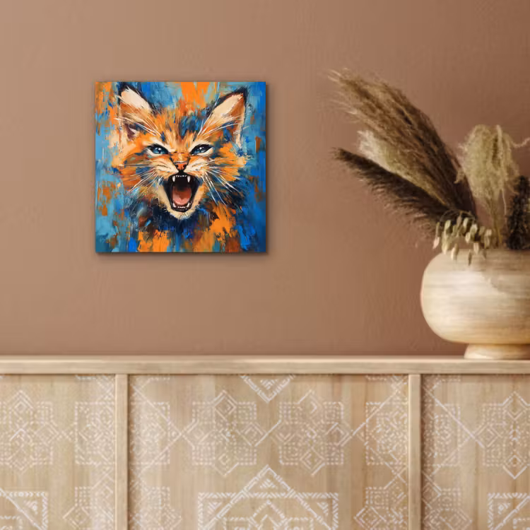Aluminium schilderij - Kat - Kleurrijk - Oranje - Blauw — 5