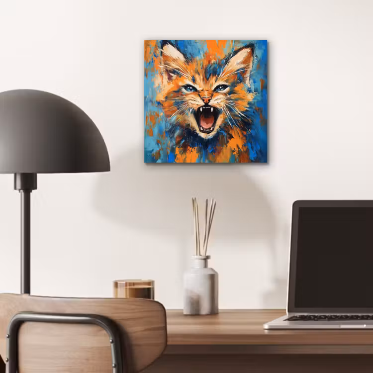 Aluminium schilderij - Kat - Kleurrijk - Oranje - Blauw — 6