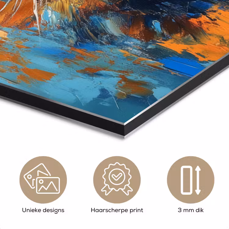 Aluminium schilderij - Kat - Kleurrijk - Oranje - Blauw — 7