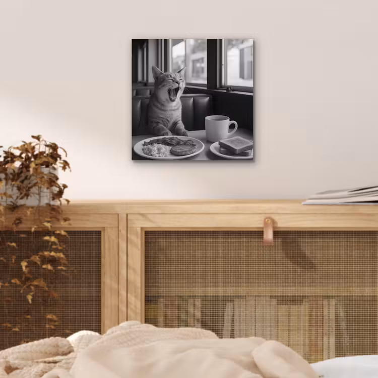 Aluminium schilderij - Kat - Koffie - Brood - Zwart — 4