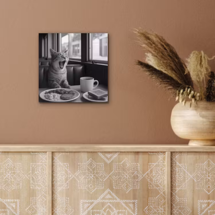 Aluminium schilderij - Kat - Koffie - Brood - Zwart — 5