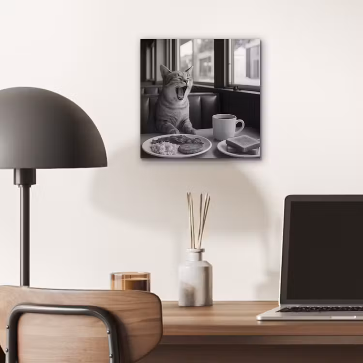 Aluminium schilderij - Kat - Koffie - Brood - Zwart — 6