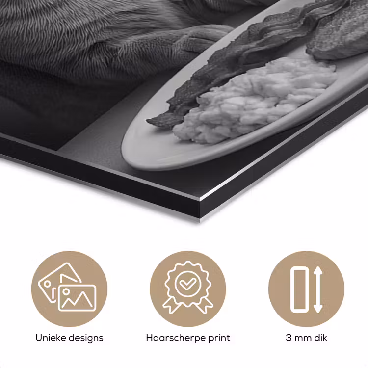 Aluminium schilderij - Kat - Koffie - Brood - Zwart — 7