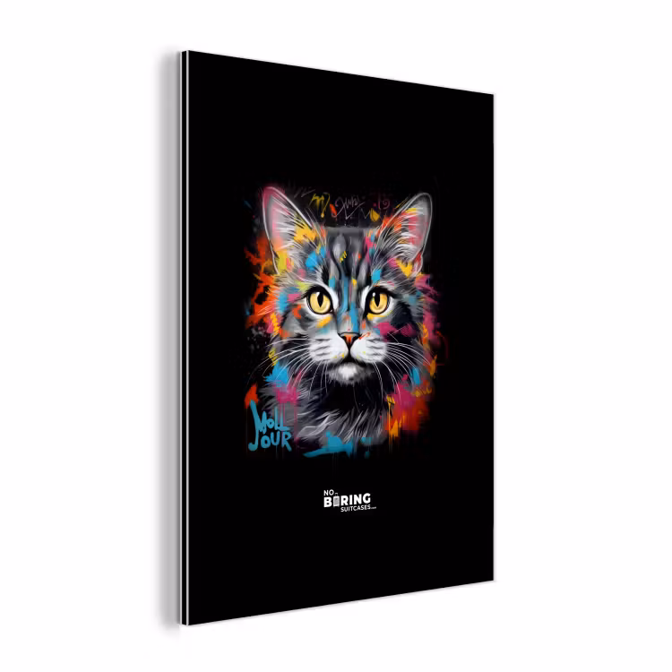 Aluminium schilderij - Kat met kleurrijke penseelstreken — 1
