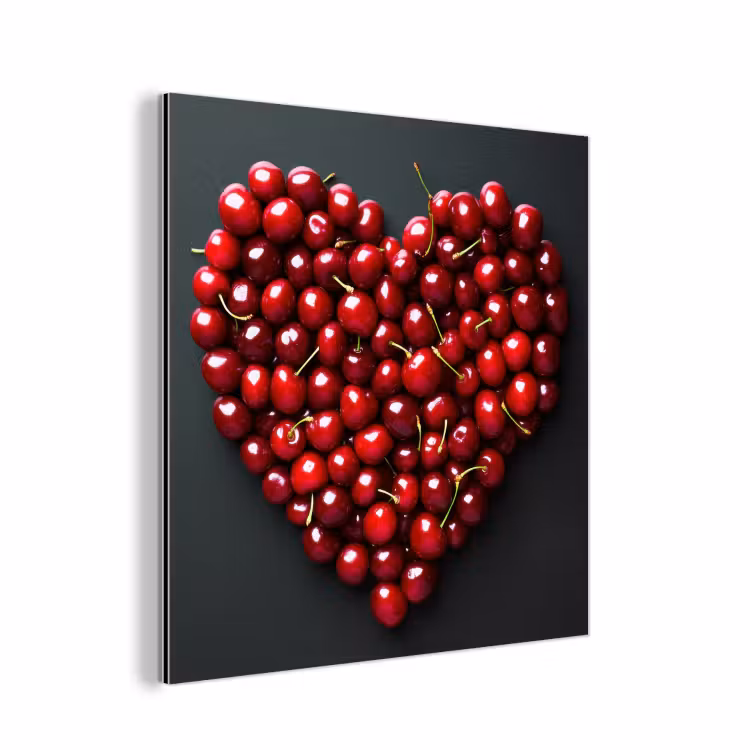 Aluminium schilderij - Kersen - Hart - Rood - Zwart — 1