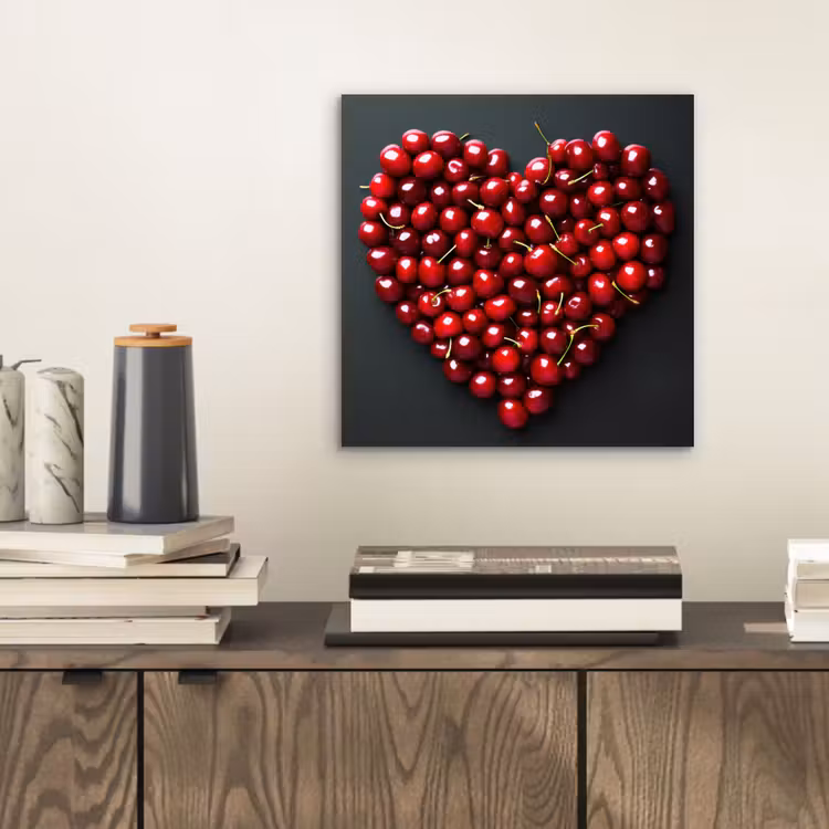 Aluminium schilderij - Kersen - Hart - Rood - Zwart — 2