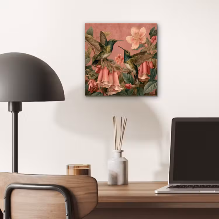 Aluminium schilderij - Kolibries - Bloemen - Groen - Roze — 6