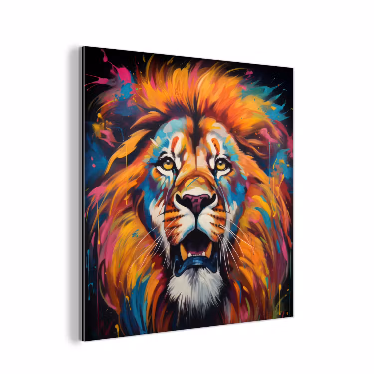 Aluminium schilderij - Leeuw - Graffiti - Dieren - Zwart — 1