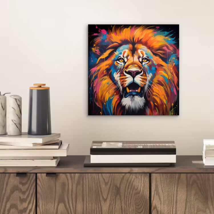 Aluminium schilderij - Leeuw - Graffiti - Dieren - Zwart — 2