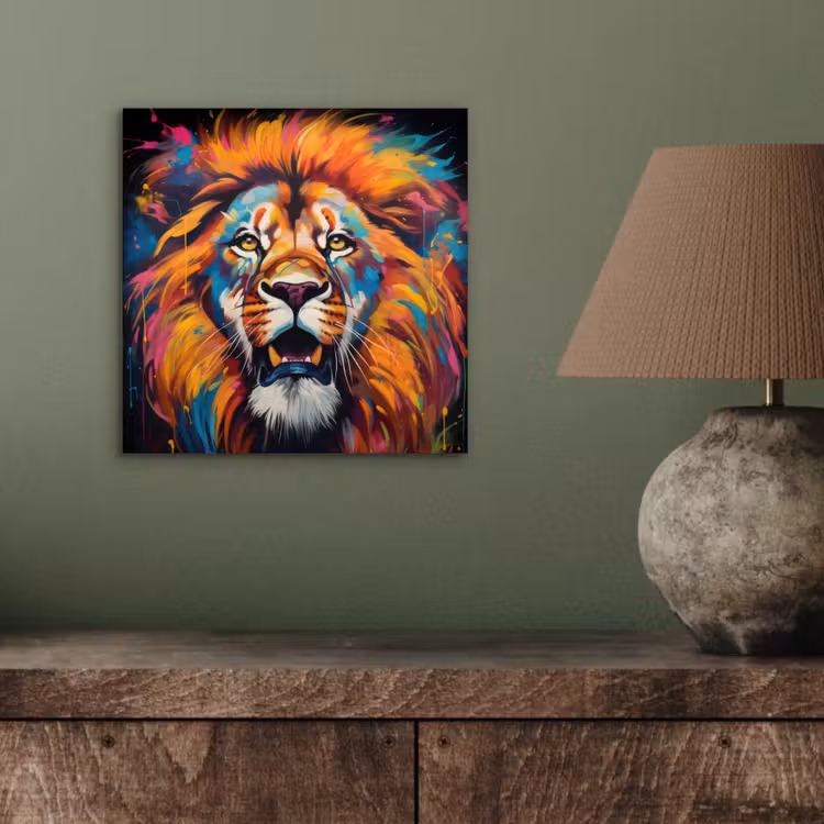 Aluminium schilderij - Leeuw - Graffiti - Dieren - Zwart — 3
