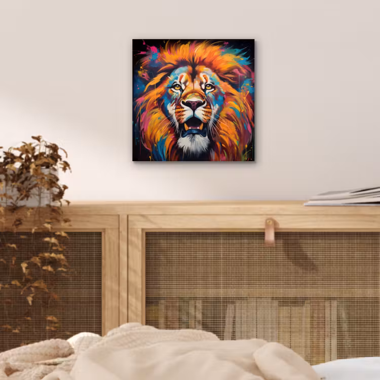 Aluminium schilderij - Leeuw - Graffiti - Dieren - Zwart — 4