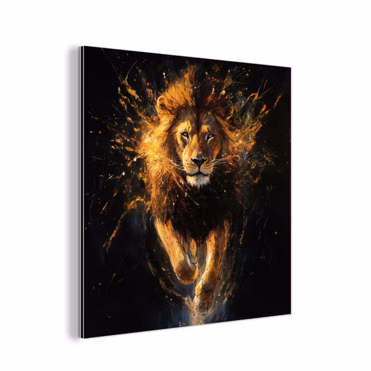 Aluminium schilderij - Leeuw - Zwart - Oranje - Verf — 1