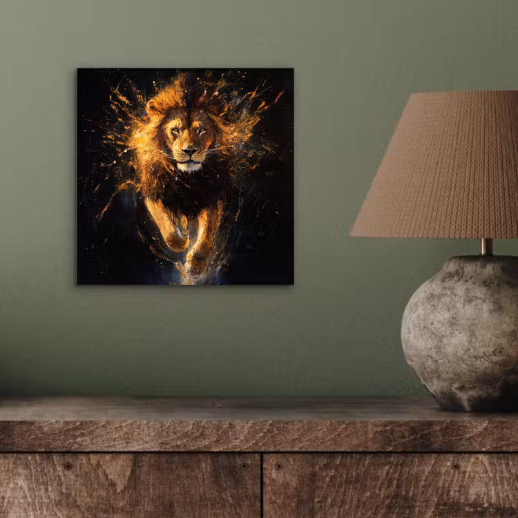 Aluminium schilderij - Leeuw - Zwart - Oranje - Verf — 3
