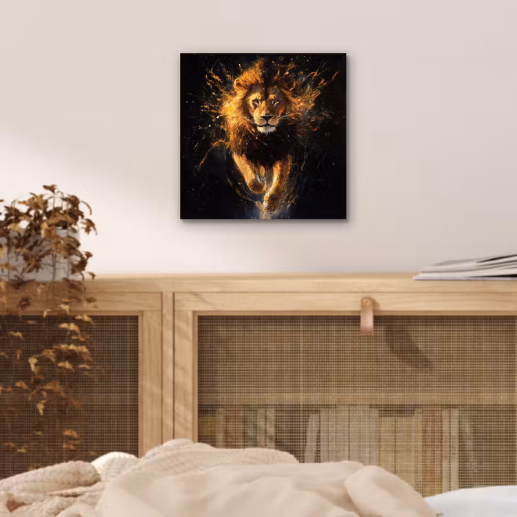 Aluminium schilderij - Leeuw - Zwart - Oranje - Verf — 4