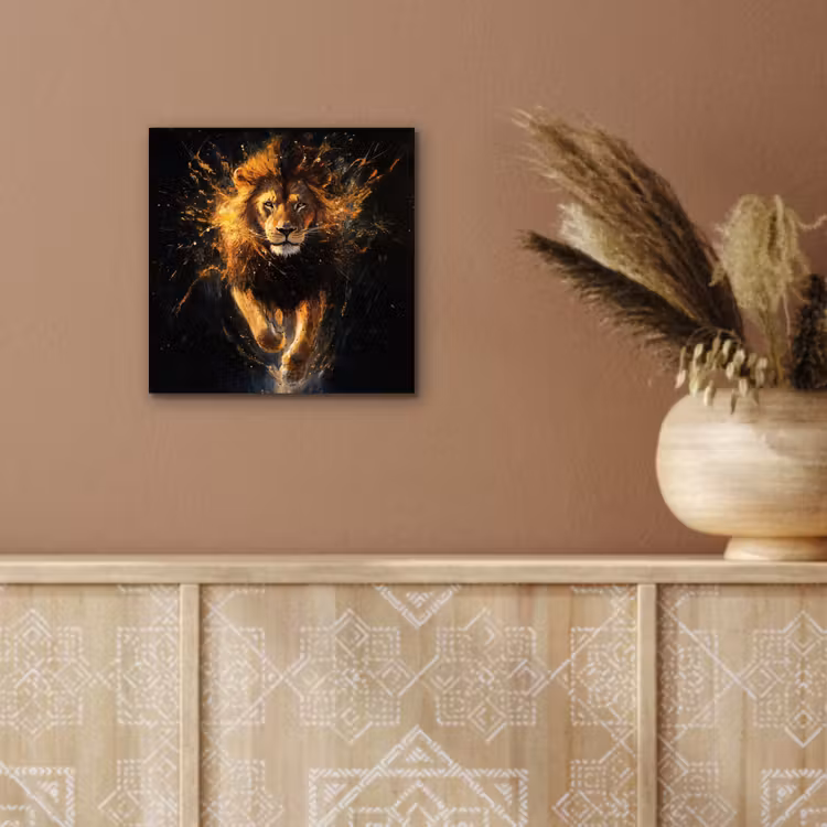 Aluminium schilderij - Leeuw - Zwart - Oranje - Verf — 5