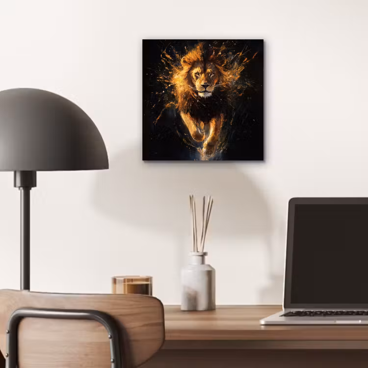 Aluminium schilderij - Leeuw - Zwart - Oranje - Verf — 6