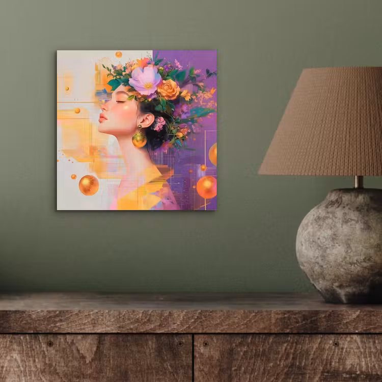 Aluminium schilderij - Abstract - Vrouw - Bloemenkroon - Goud — 3