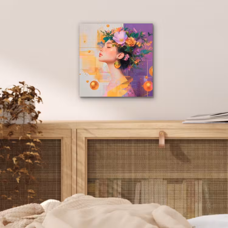 Aluminium schilderij - Abstract - Vrouw - Bloemenkroon - Goud — 4