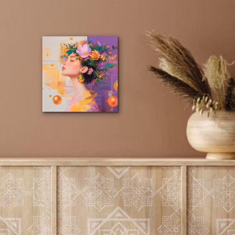 Aluminium schilderij - Abstract - Vrouw - Bloemenkroon - Goud — 5