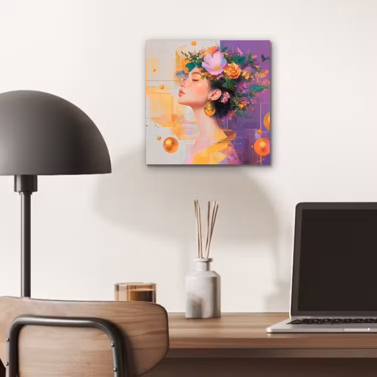 Aluminium schilderij - Abstract - Vrouw - Bloemenkroon - Goud — 6