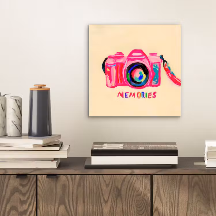 Aluminium schilderij - Camera - Memories - Roze - Geschilderd — 2