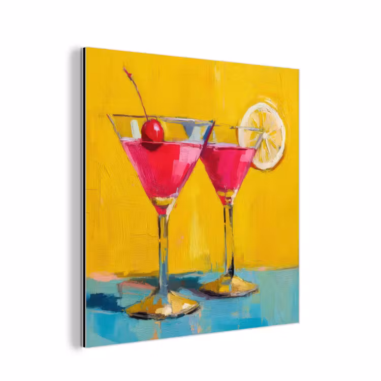 Aluminium schilderij - Glazen - Cocktail - Citroen - Kers — 1