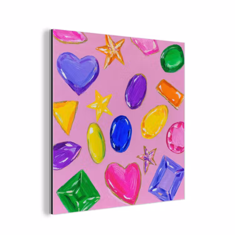 Aluminium schilderij - Edelstenen - Vormen - Hartje - Kleurrijk — 1