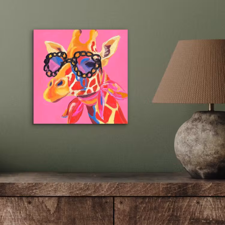 Aluminium schilderij - Giraf - Roze - Bril - Sjaal — 3