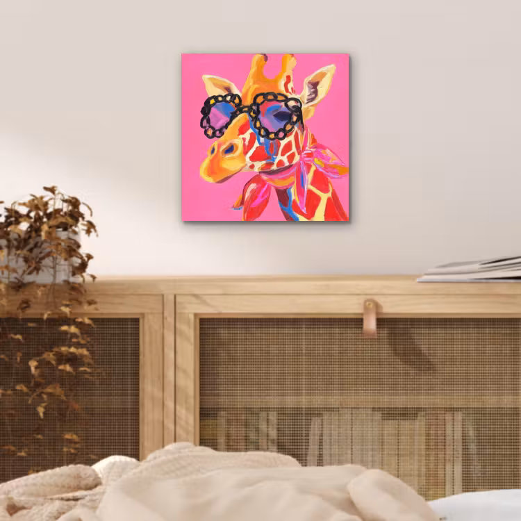 Aluminium schilderij - Giraf - Roze - Bril - Sjaal — 4