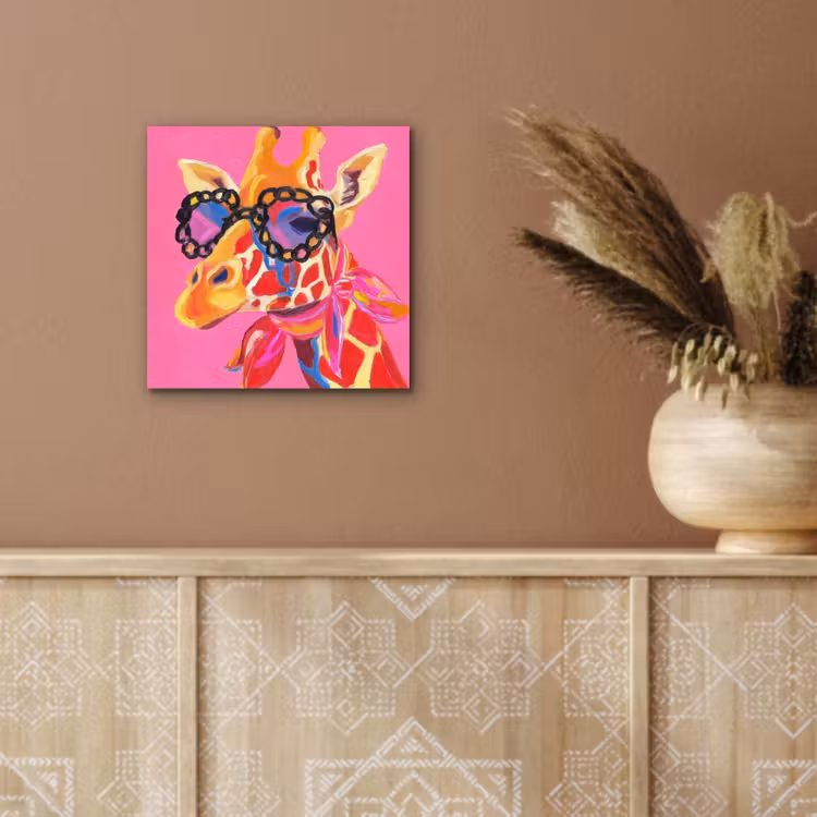 Aluminium schilderij - Giraf - Roze - Bril - Sjaal — 5
