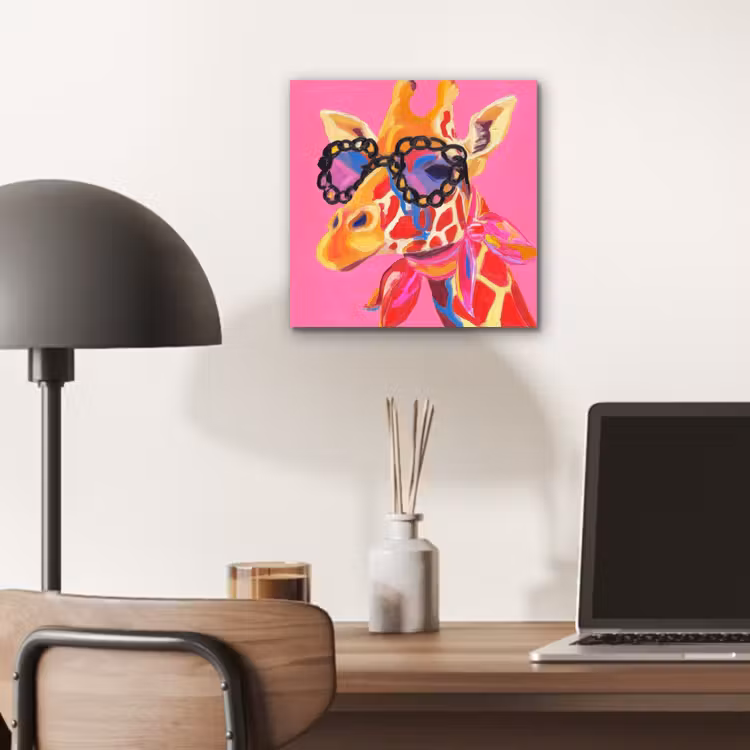 Aluminium schilderij - Giraf - Roze - Bril - Sjaal — 6