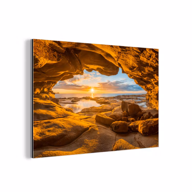 Aluminium schilderij - Grot - Zee - Horizon - Zonsondergang — 1