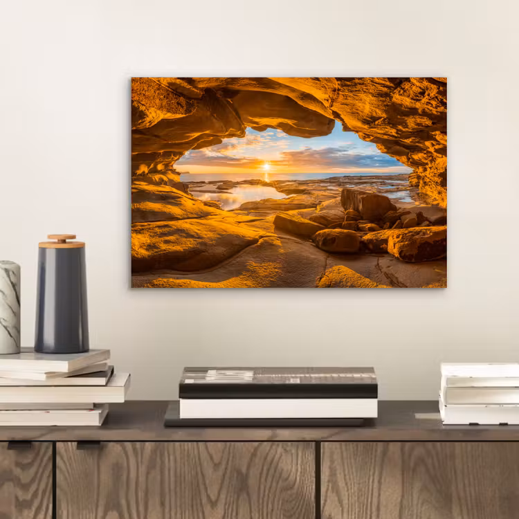 Aluminium schilderij - Grot - Zee - Horizon - Zonsondergang — 2