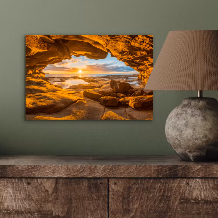 Aluminium schilderij - Grot - Zee - Horizon - Zonsondergang — 3