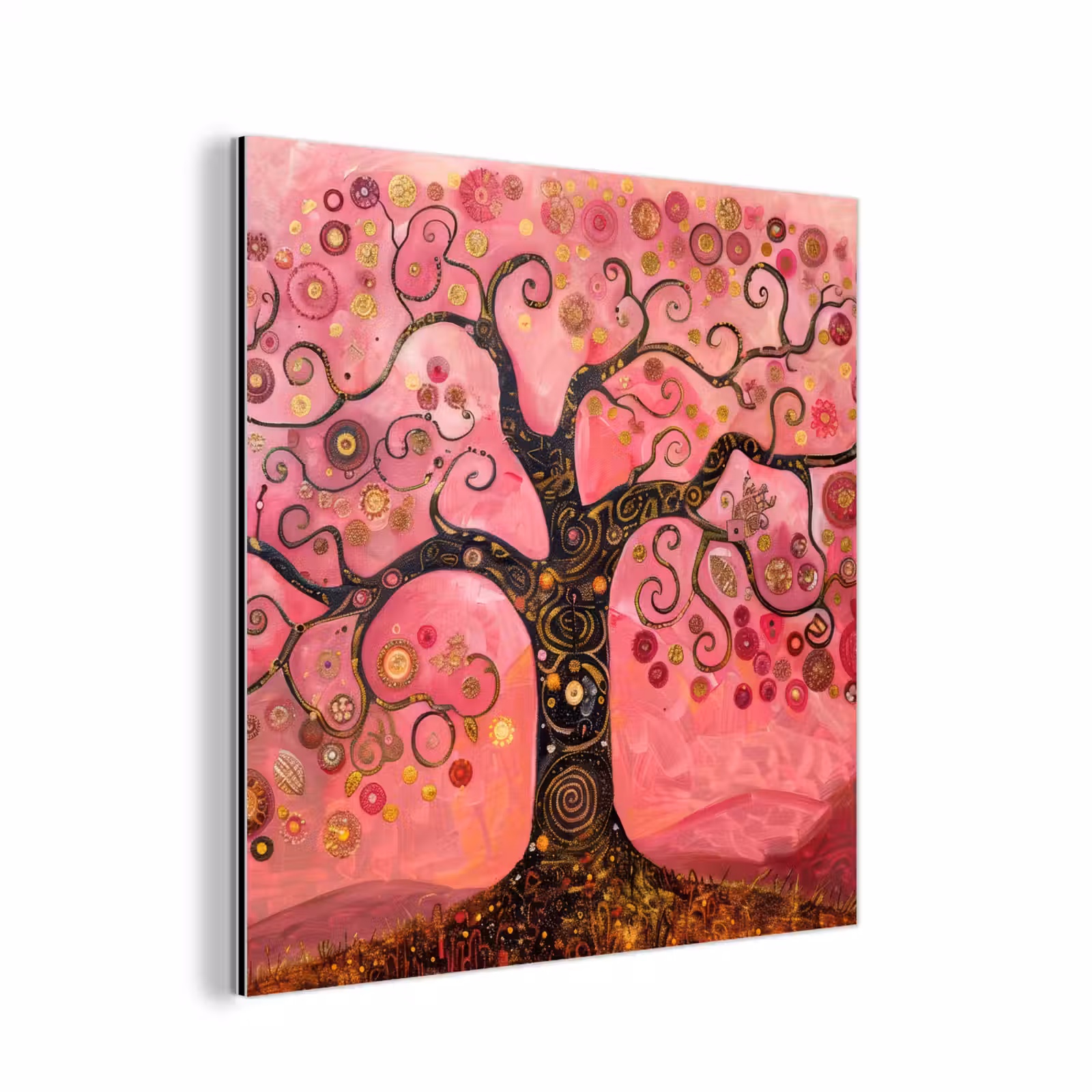 Aluminium schilderij - Boom - Levensboom - Roze - Goud — 1
