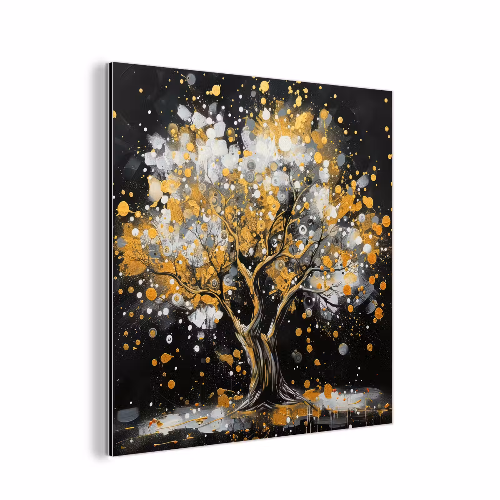 Aluminium schilderij - Boom - Zwart - Goud - Wit - Modern — 1