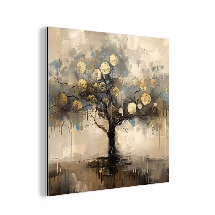 Aluminium schilderij - Beige - Abstract - Boom - Goud — 1