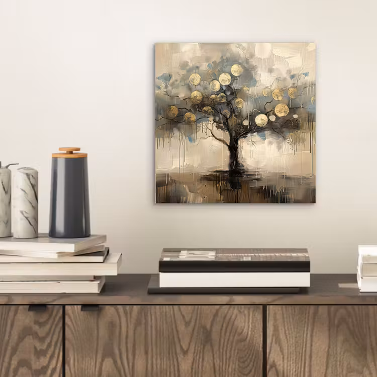 Aluminium schilderij - Beige - Abstract - Boom - Goud — 2